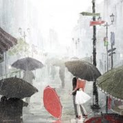 雨中人群相拥抱拥恋人头