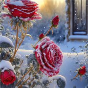 玫瑰花和雪的漂亮风景头