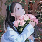 一左一右男生送花女生抱花动漫情侣头像图片