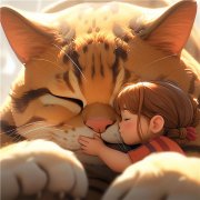 女孩和加菲猫温暖治愈系