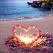 漂亮浪漫的海边海滩心形