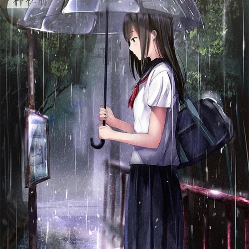 雨中打伞伤感疼痛动漫女